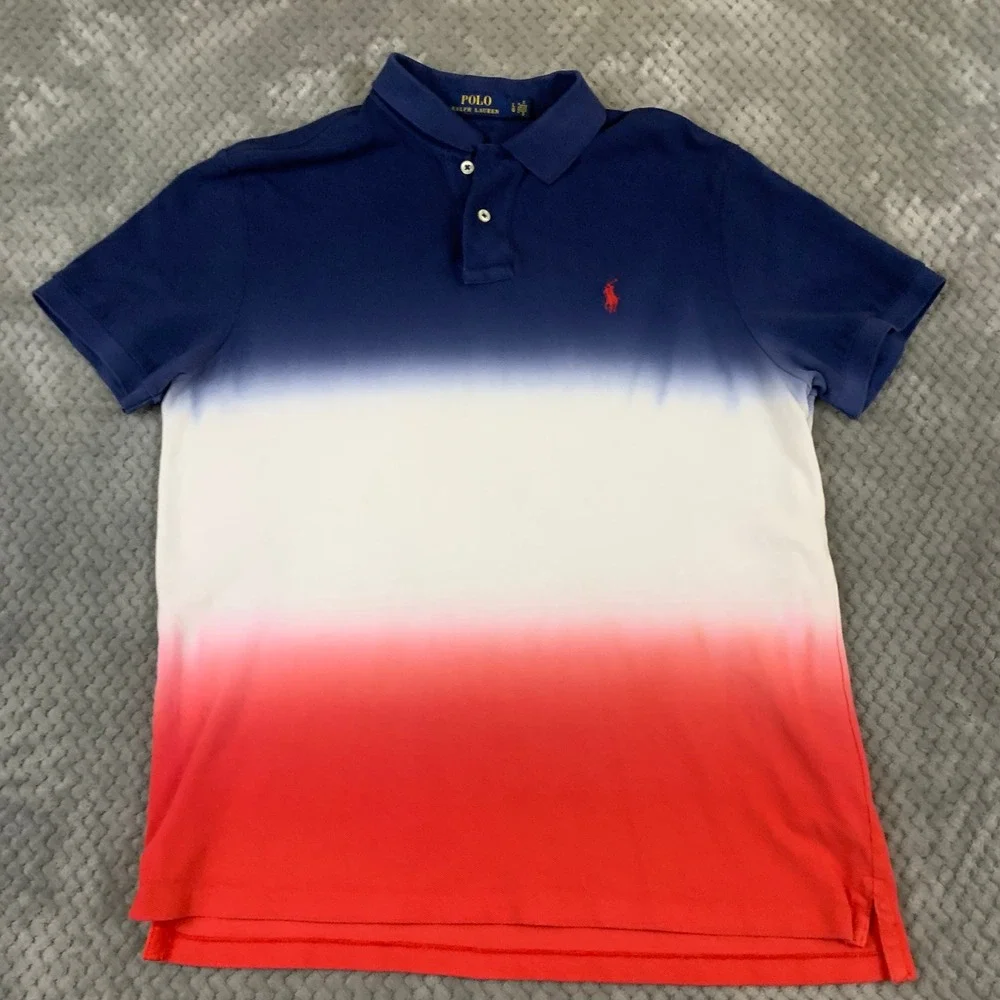 Polo Ralph Lauren Men Ombre Dip Dye Polo Shirt Red White Blue Large 710723686001